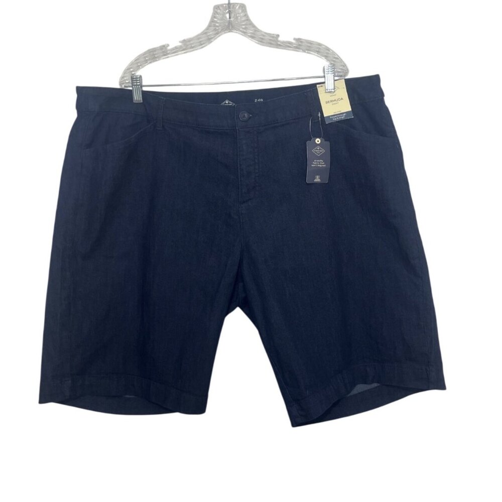St Johns Bay Bermuda Shorts Womens 24W Blue Mid Rise Stretch